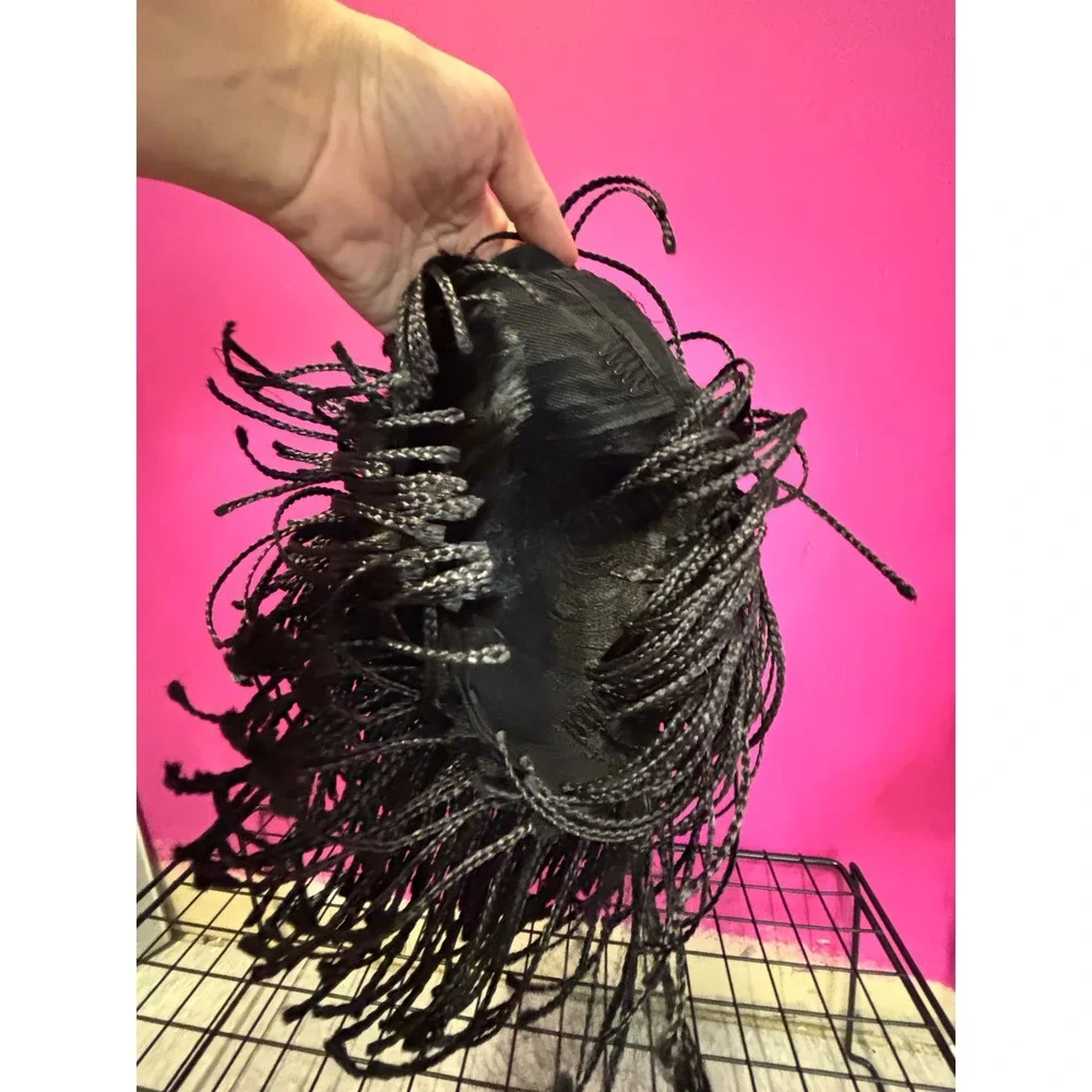 Black Micro Box Braided Bob Wig Short Hand Braided Synthetic Hair Mesh Cap